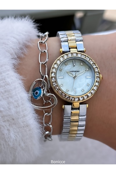 Chaperone Women's Wristwatch, Silver Yellow Crystal Stone Small Case, Steel Band, 2 Years Warranty, Bracelet Gift