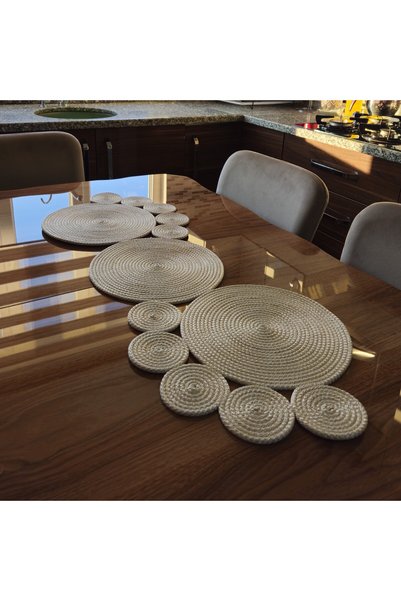 LinaHouse Premium Hand Knitted Jute Runner - Beige |   Boho & Rustic Table Decor