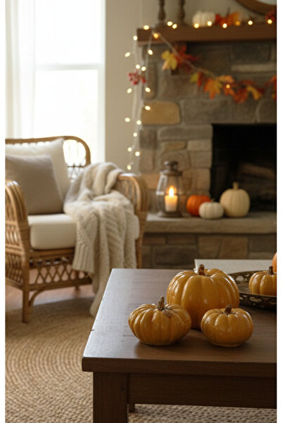 Genel Markalar Balkabağı Sarı 3'Lü Dekor Seti, Biblo, Obje, Sonbahar, Ev Deko...