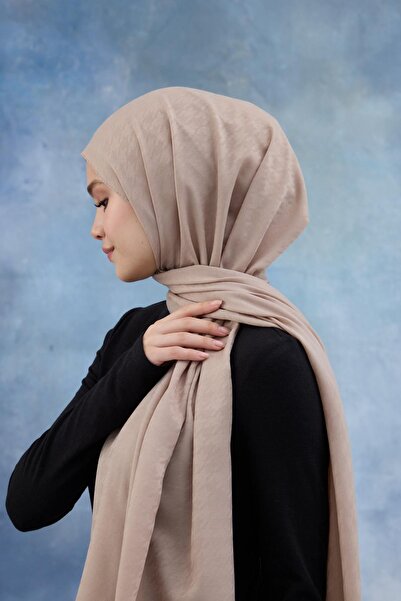 İpekhan Μπεζ Χρώμα Χήνας Σάλι Ζακάρ Βαμβακερό με σχέδιο - 8011-27