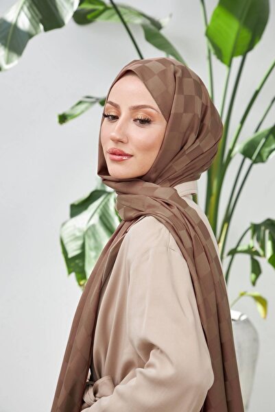 İpekhan Νέο μοτίβο σκακιέρας μεταξένιο ζακάρ σάλι καφέ 9007-04