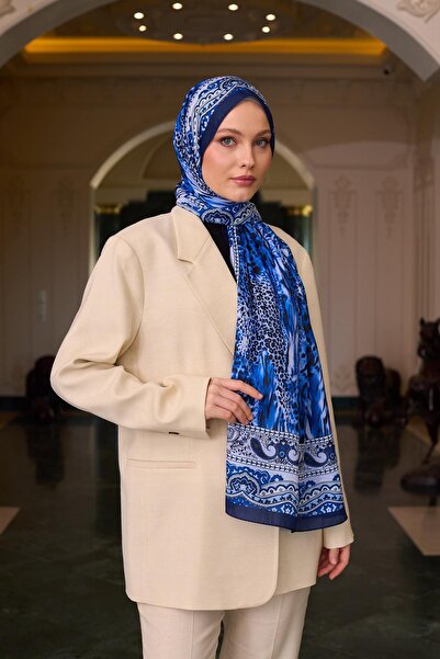 İpekhan Візерунковий шаль з шовку, синій колір 9802-13 Модель