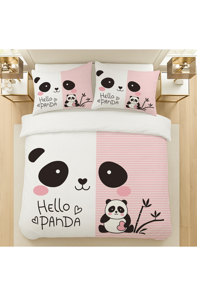 Else Dekor Σετ Παπλωματοθήκης Διπλό Παπλωματοθήκη από Βαμβακερό Σατέν με σχέδιο Panda 200x220cm