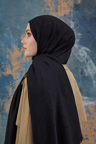 İpekhan Şal jacquard din bumbac cu model pătrat negru 8012-10