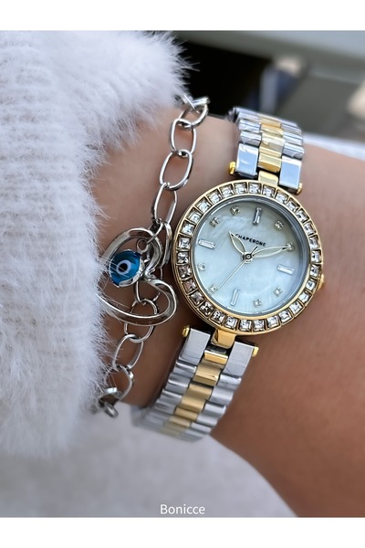 Chaperone Women's Wristwatch, Silver Yellow Crystal Stone Small Case, Steel Band, 2 Years Warranty, Bracelet Gift