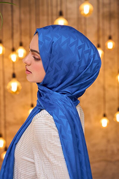 İpekhan Silky Jacquard Shawl Sax Blue Summer Sparkle Collection - 9014-08