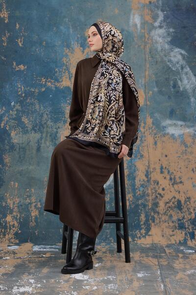 İpekhan Σάλι ινδικού βουάλ με καφέ γαλακτώδες χρώμα - 5004-04