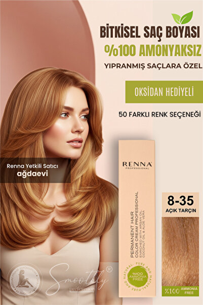 Renna AMONYAKSIZ Bitkisel Yıpranmış Saçlar İçin Saç Boyası 8 -35 Açık Tarçın ...