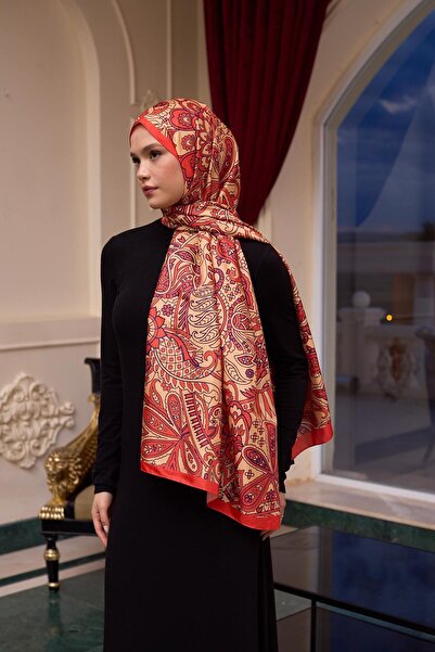 İpekhan Desenli Vual Şal Altın Turuncu Vual İpek Şal - 9803-01