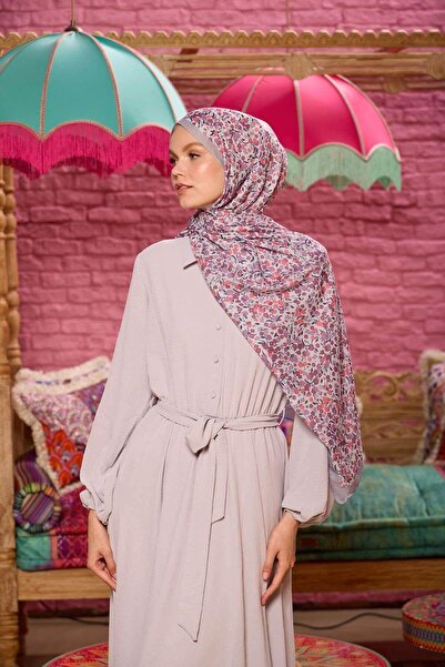 İpekhan Μαλακό σάλι με ροζ μοτίβο λουλουδιών ρόδι - Συλλογή Marrakech 3046-28