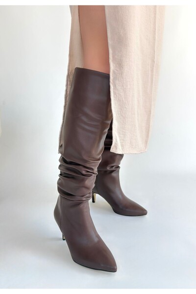 thebestnzm Zelya brown leather heeled boots