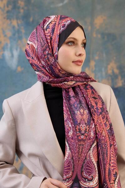 İpekhan Orange Pink Silk Patterned Shawl - Voile 9801-17
