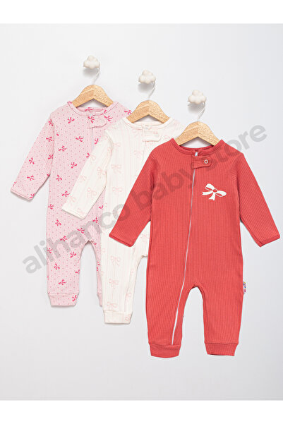 Alihan %100 Pamuk 3'lü Patikli Bebek Tulum