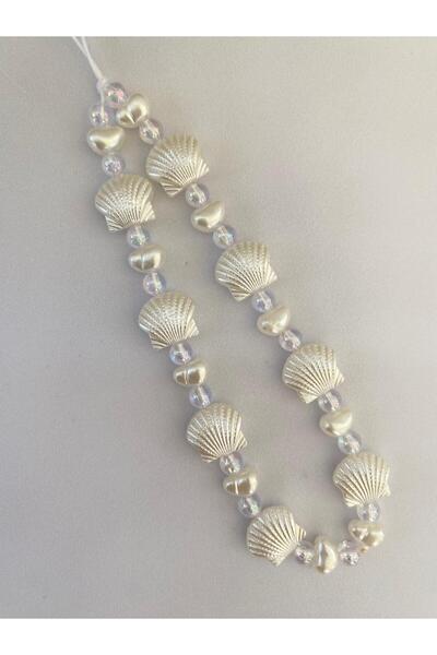 Axuu Collection Oyster Beaded Phone Charm Elegant Phone Charm with White Pearls Pearl Charm Bag Charm