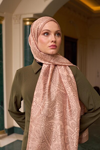 İpekhan Σάλι μεταξωτό βουάλ με μοτίβο καφέ γάλακτος - 9803-27