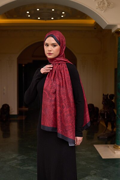 İpekhan Burgundy Silk Patterned Voile Shawl - 9803-06