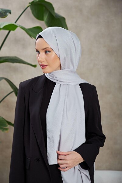 İpekhan Alesa Pattern Silky Jacquard Shawl Grey 9003-07