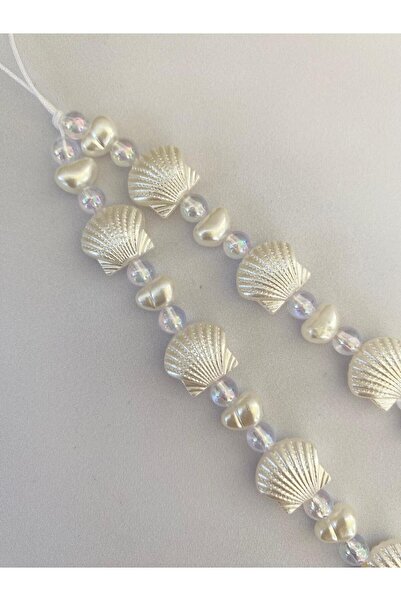 Axuu Collection Oyster Beaded Phone Charm Elegant Phone Charm with White Pearls Pearl Charm Bag Charm