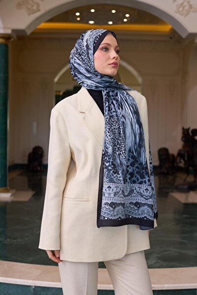 İpekhan Patterned Voile Shawl - Black Silver Silk - 9802-07