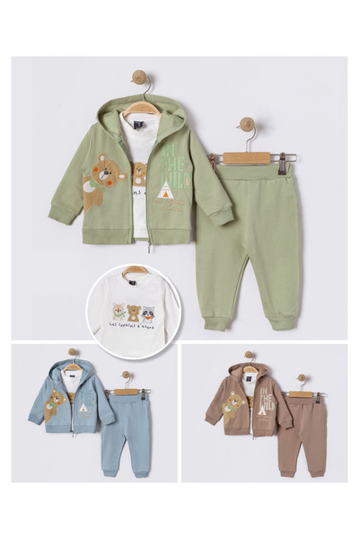 mandalinsbaby AYICIK NAKIŞLI HIRKALI ÜÇLÜ BEBEK TAKIM