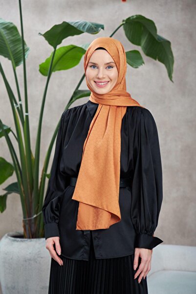 İpekhan Novvela Pattern Silky Jacquard Shawl Tan 9008-08