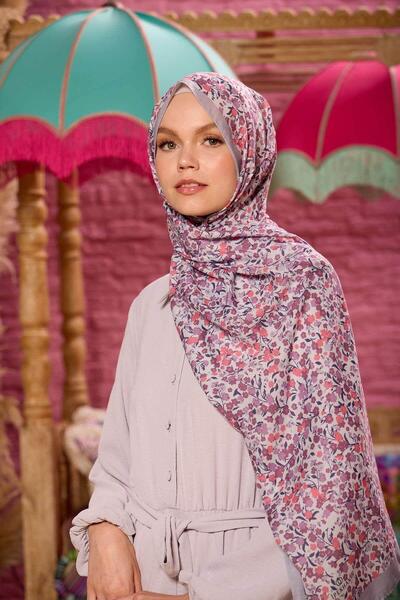 İpekhan Μαλακό σάλι με ροζ μοτίβο λουλουδιών ρόδι - Συλλογή Marrakech 3046-28