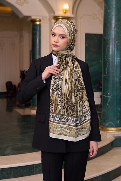 İpekhan Patterned Voile Shawl Cream Gold Voile Silk Shawl - 9802-10