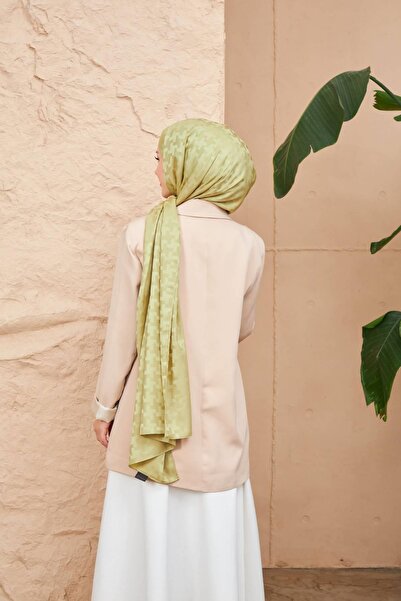 İpekhan Cross Pattern Silky Jacquard Shawl Khaki 9006-08