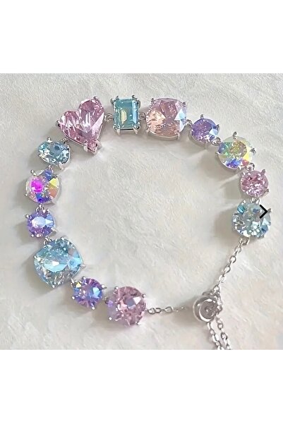 Accessories Hey Pink Blue Dreamy Princess Laser Zirconia Heart Daily Women's Bracelet