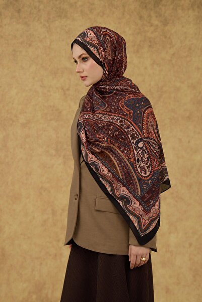 İpekhan Μαλακό Σάλι Μαύρο Κόκκινο Καφέ 3053-15