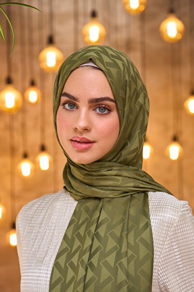 İpekhan Silky Jacquard Khaki Shawl - Summer Sparkle Collection 9014-10