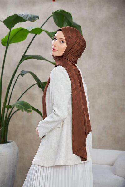 İpekhan Μοτίβο Neo Houndstooth Μεταξένιο Σάλι Ζακάρ Bitter Brown 9010-11