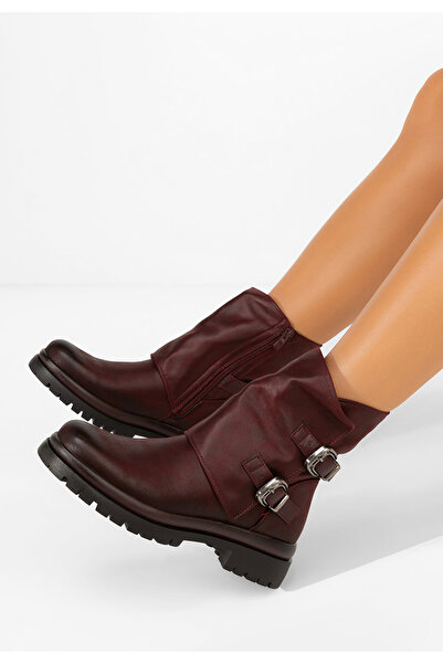 B T Shoes Bordové dámské polokozačky Alenoa