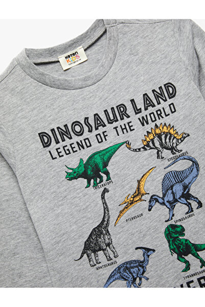 Koton Μακρυμάνικο μπλουζάκι με λαιμόκοψη με στάμπα δεινοσαύρων