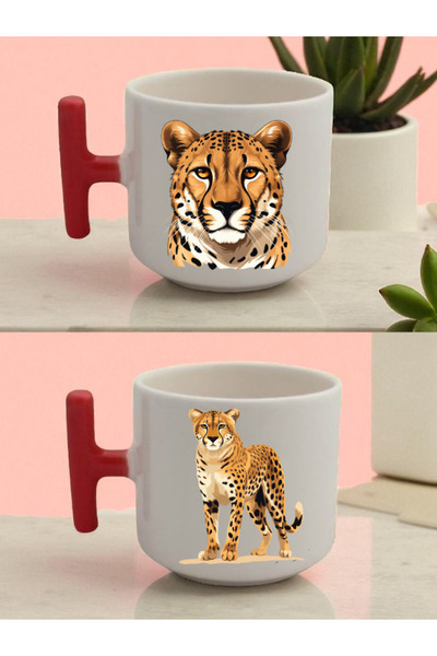 lili hediyelik طقم أكواب لاتيه بتصميم النمر مكون من قطعتين - هدية للطلاب، هدا...