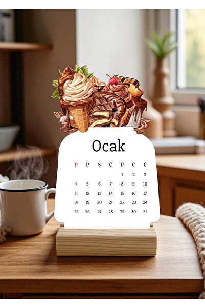 VORACRAFT 2026 takvimi, Masa takvimi, Çikolatalı Ahşap Ayaklı Masa Takvimi 006