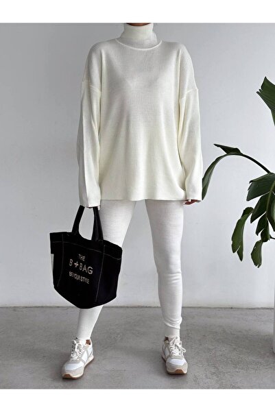 By Kuzey Aras Knitwear Two-Piece Set Casual High-Waisted Top and Slim-Leg Bottom Comfortable Daily Office School Outfit