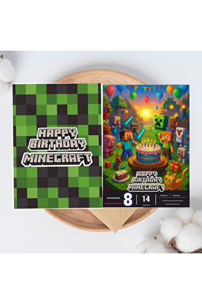Think And Print Davetiye Çocuk Parti Malzemesi Doğum Günü Süsü Sünnet Davetiye Kart Kişiye Özel MİNECRAFT 20 ADET