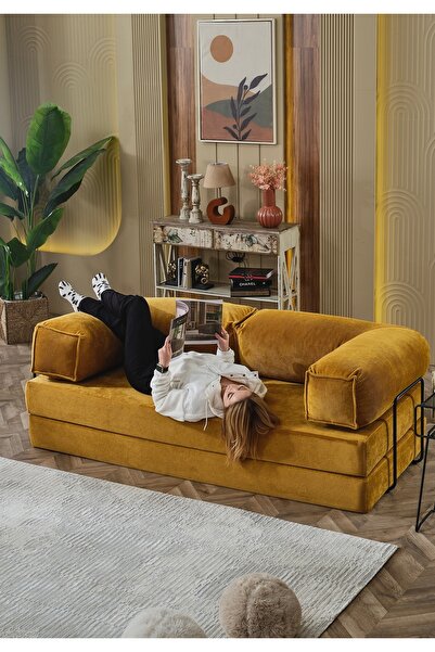 Huga Mobilya Petite 80x160 Kanepe Oyun, Tv, Sinema Koltuğu- Yatak Olabilen Fitilli Kadife Yıkanır Silinir