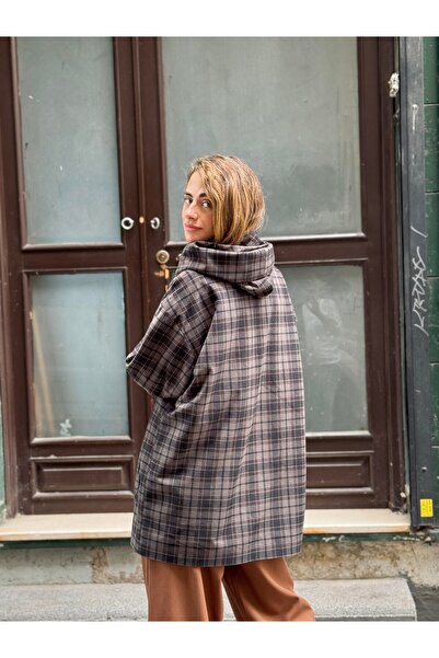 Retrobird Urban Retro Kapüşonlu Oversize Ceket Kaban Kadın Füme