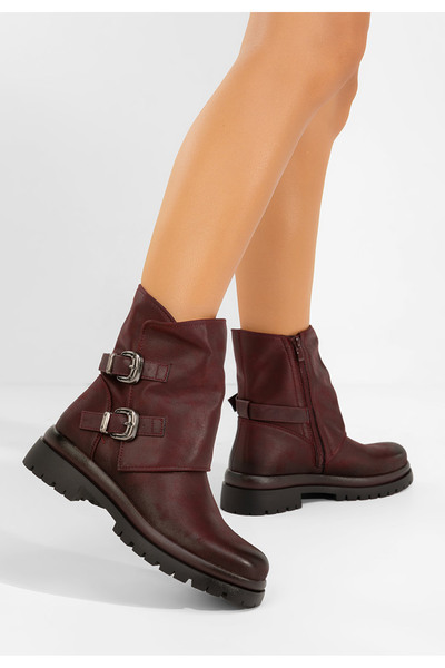 B T Shoes Bordové dámské polokozačky Alenoa