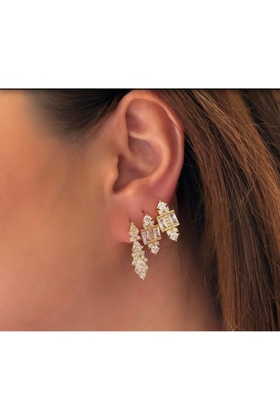 AychaAksesuar Çelik zirkon taş işlemeli 3’lü set küpe