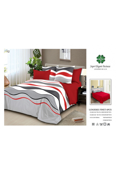 FIONNA.RO Finet Bed Linen 6 Pieces - Red/Grey Waves