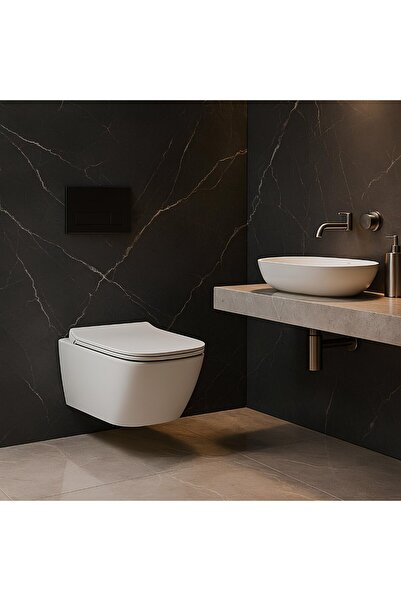 Creavit Luna Beyaz Kanalsız Asma Klozet LN5610 Nkp Duroplast Yavaş Kapak, Terra Gömme Rezervuar Set