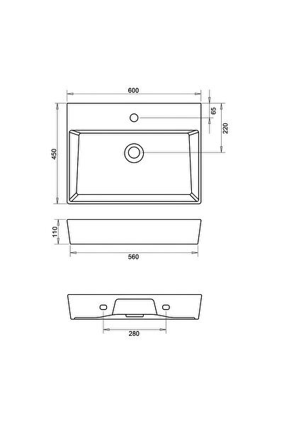 Turavit Vega Dikdörtgen Beyaz Delikli Lavabo 60x45 Cm VG0060
