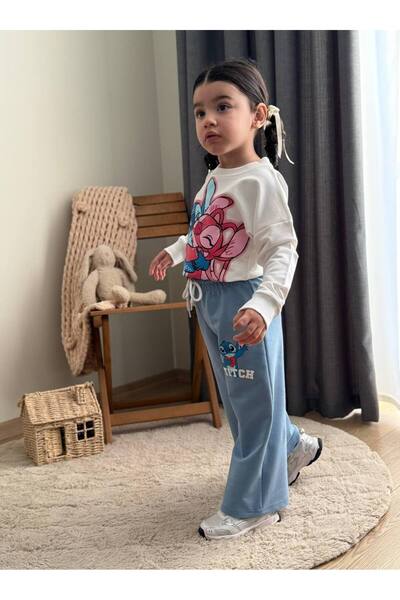 EKNKİDS Girl's Stitch Printed Top and Bottom Set