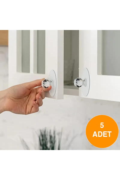 Mode Cool 5 adet Yapışkanlı Kristal Dolap Kulp ve Çekmece Tutacağı – Matkap Gerektirmez, Kolay Montaj