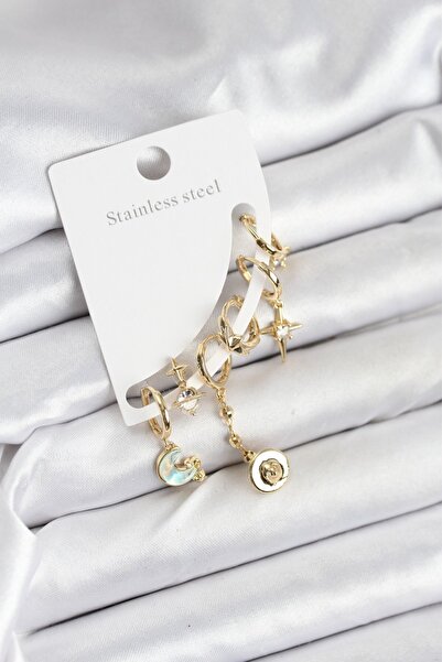 Clariss Brass Gold Color Moon Model Women's Set Earrings