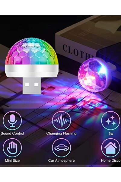 STLIFE Usb Girişli Sese Duyarlı LED Disko Topu Renk Değiştiren Işıklı Mini Disko Topu Parti Işıkları
