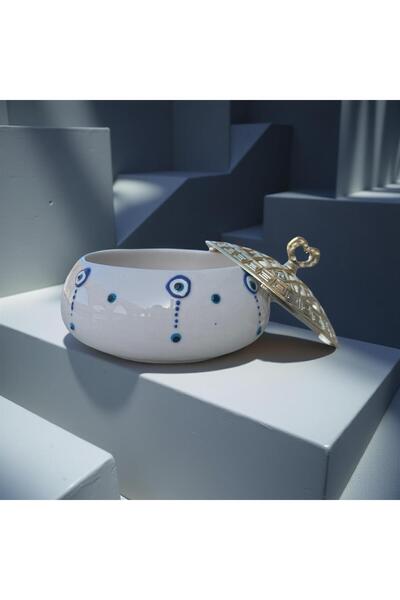 İlbay Çini Takı Poyraz Metal Lid Drop-Shaped Evil Eye Sugar Bowl